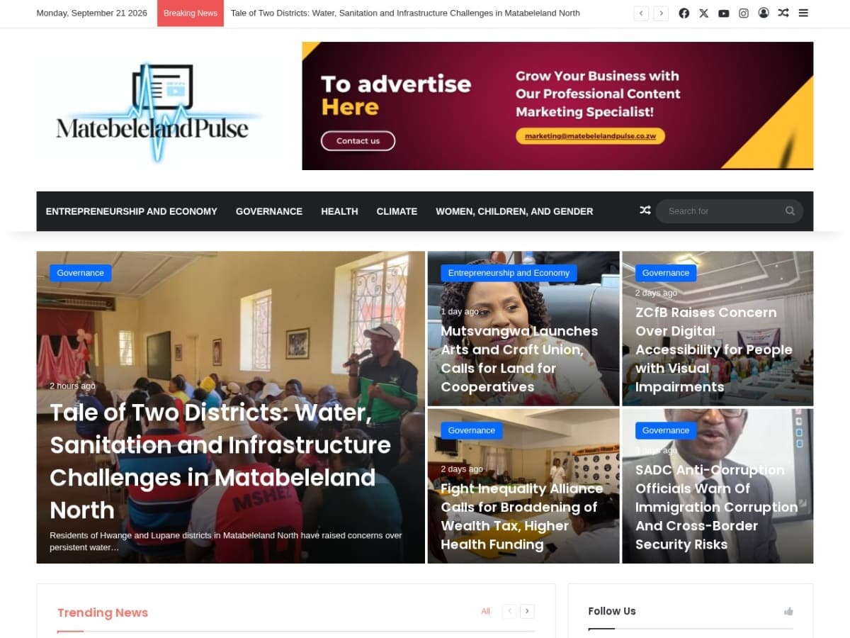 Matebeleland Pulse website project by Antfarm Tech Solutions