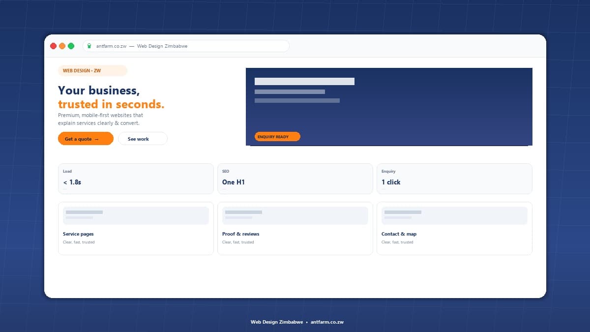 Premium service website for a Zimbabwean business — clean layout, service pages and enquiry CTA